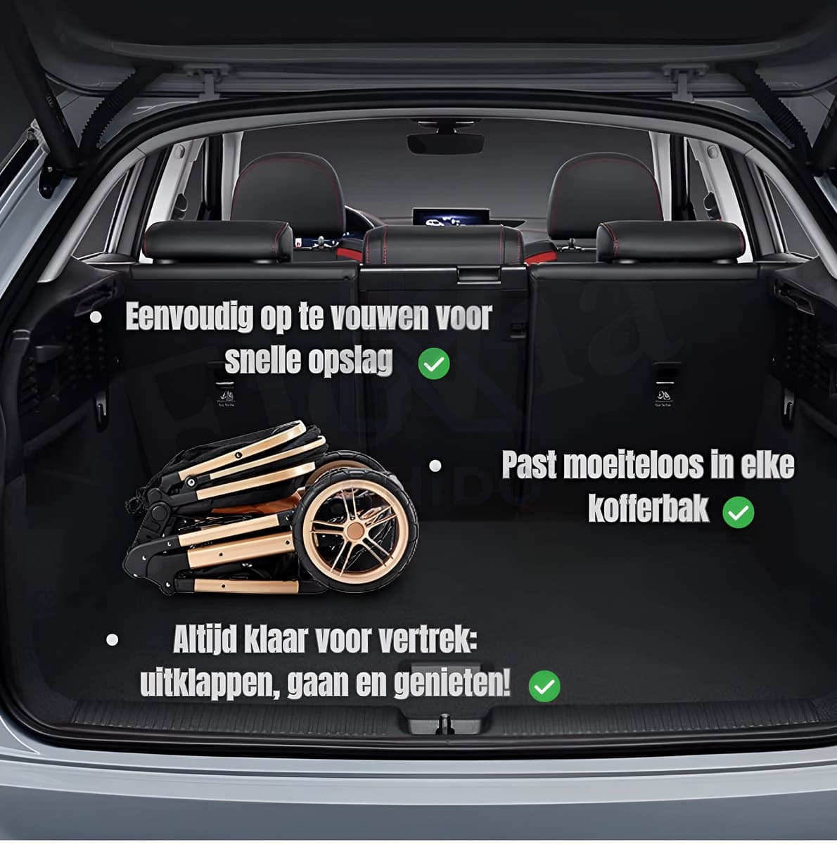 Kinderwagen 3 in 1 Grijs - incl. Àutostoel - 0-25kg - Luiertas- XXL - Buggy 3in1 - Verstelbare duwstang - Opvouwbaar - Wandelwagen - XXL zonnekap - Rubberen wielen - Reiswieg- 8 cadeaus- Elovia thumbnail 7