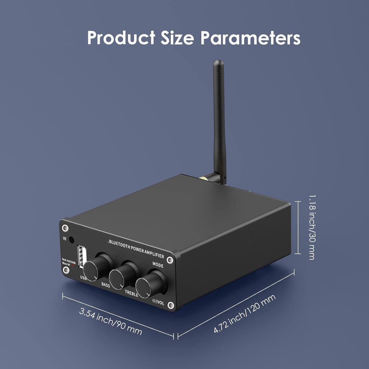Mini Versterker - Versterker HiFi - voor Passieve Luidsprekers - met Treble - Bass Controle - Bluetooth 5.0 - AUX - U-Schijf - 200W - 92dB - 11.99 x 8.99 x 3 cm - Zwart thumbnail 7