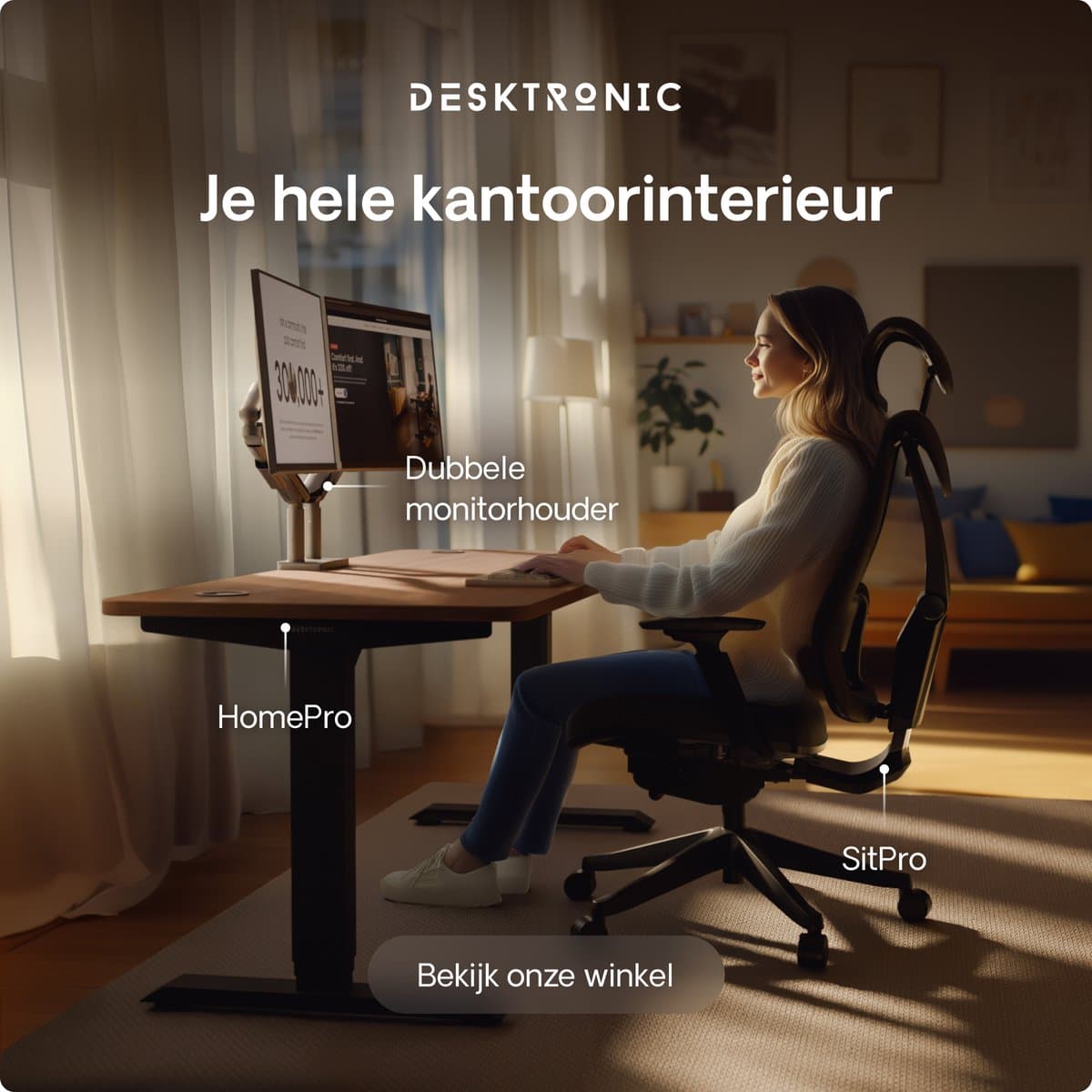 Desktronic HomePro Zit-sta Bureau Elektrisch In Hoogte Verstelbaar, 180x80cm Zwart/Notenhout, Stille Dubbele Motor, Hoogte 62-126cm thumbnail 3