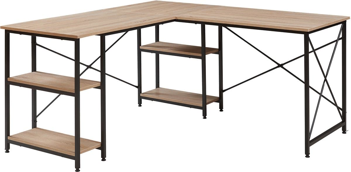 Bureau Klirurud L-vormig of recht bureau eikenkleurig en zwart [en.casa] thumbnail 7