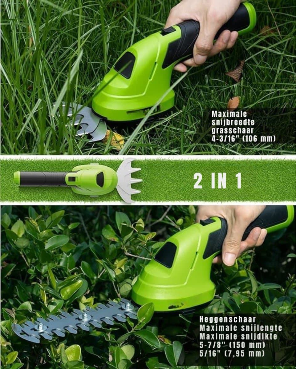 Zylo® Grasschaar - Grasschaar met Accu - Grasschaar met Steel - 28 x 12 x 9 cm; - Groen thumbnail 4
