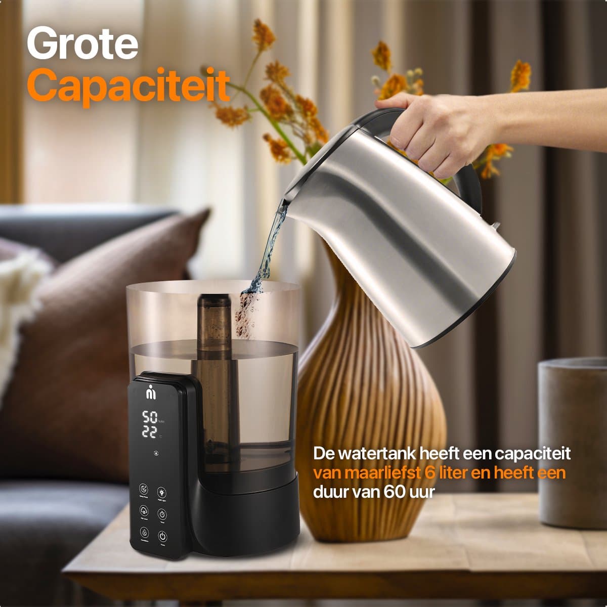 Luchtbevochtiger - Humidifier 6L - Luchtbevochtigers - Hygrometer - Ultrasone - 280ML Mist P/U thumbnail 7