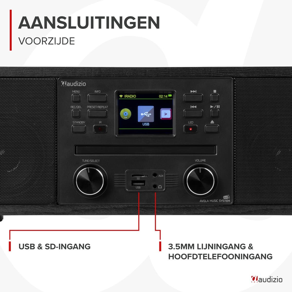 Internetradio - Audizio Avola alles-in-één radio met Bluetooth - DAB+/FM - CD speler - Zwart thumbnail 5