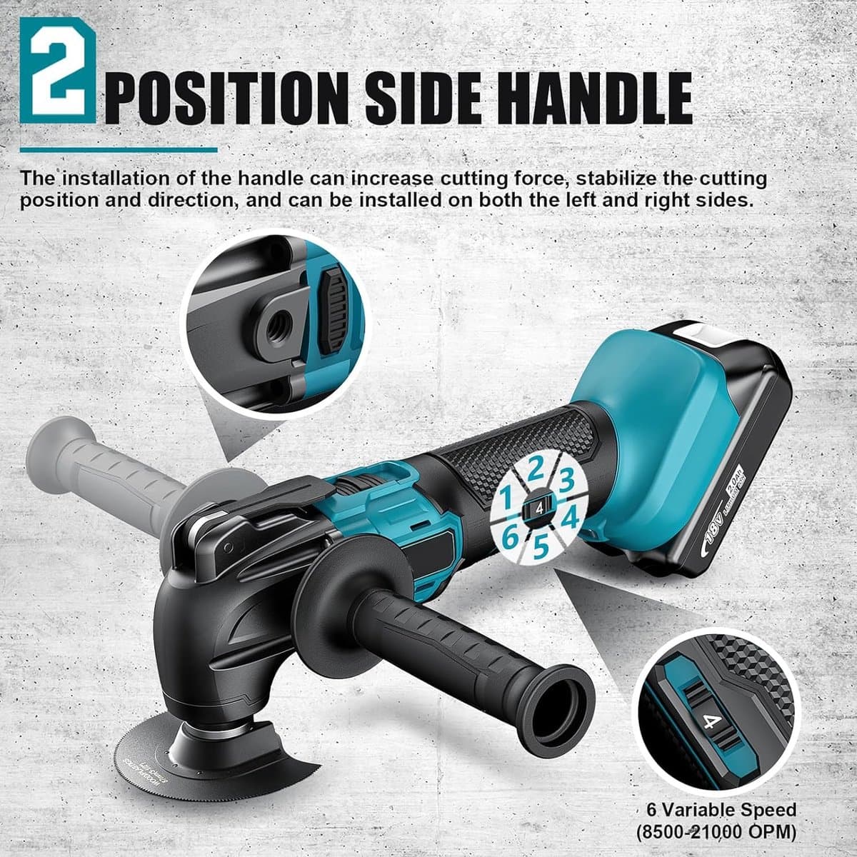Instava Multitool Accu 18V – Oscillerende Multitool – Met 1 Accu – Multitool Set – Makita LXT Compatibel – Incl. 7 Opzetstukken & 15 Schuurvellen thumbnail 4