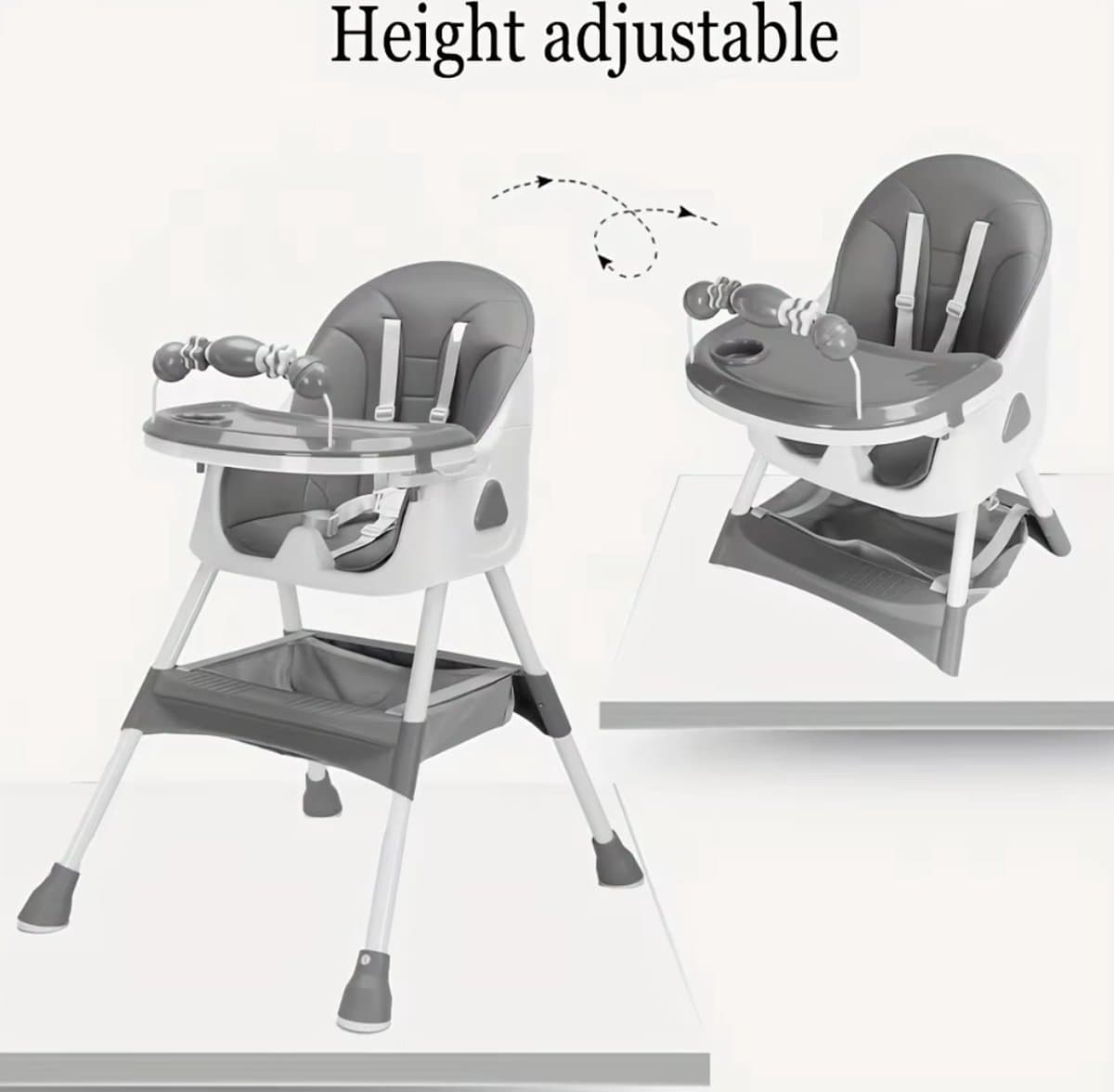 Kinderstoel - Babystoel - Baby stoel - Baby eetstoel - babystoel voor aan tafel - Opvouwbaar - Verstelbaar - Met speelboog - Khaki/Beige thumbnail 4