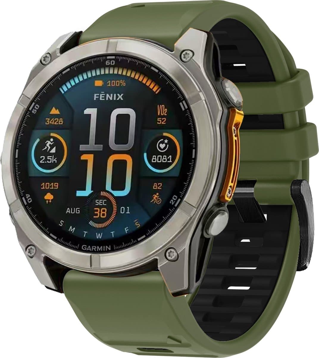 Stravo Siliconen bandje in Fenix 8 Stijl voor Garmin Fenix 5 (Plus)/Fenix 6 (Pro)/Fenix 7 (Pro-Sapphire-Solar)/Fenix 8-47mm/Fenix E-Garmin Epix (Pro) Gen 2-47mm - Quickfit 22 / 22mm band voor Garmin smartwatches - Horlogebandje - Groen/Zwart - afbeelding 1