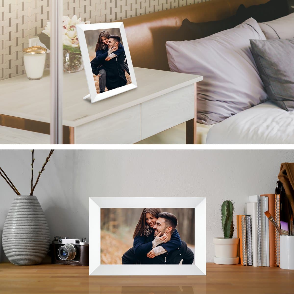 Digitale fotolijst met WiFi en Frameo App - 8 inch IPS Display - Fotokader met Touchscreen - 32GB - Wit - Frameo digitale fotolijst - digitale fotokader - digitaal fotolijstje thumbnail 4
