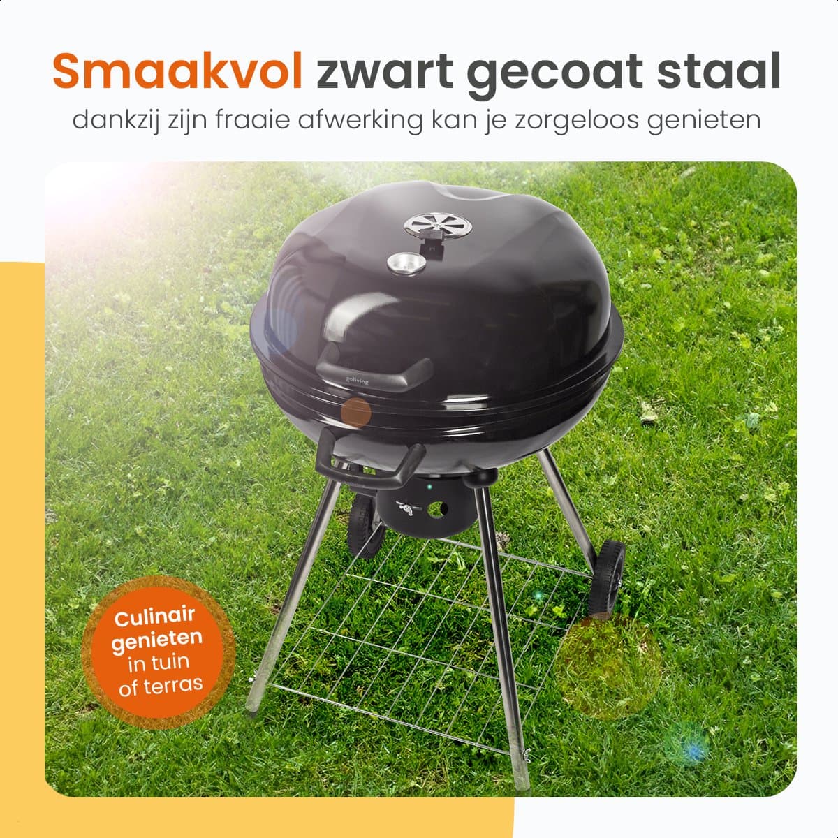 Goliving Houtskool Barbecue - Ø54 cm - Inclusief Accessoires - Houtskoolbarbecues op Wielen - XXL BBQ met Deksel - Rond - 65 x 89 cm - Zwart - Metaal thumbnail 6