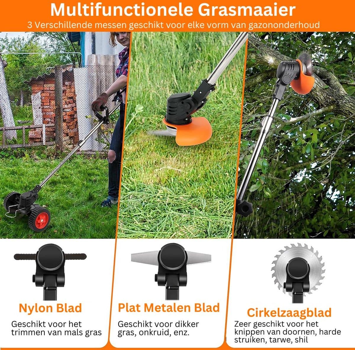 MKSS® Zweefmaaier - Bosmaaier Electrisch - Grastrimmer met Accu - Grasmaaier - Handmaaier met Wielen - Zwart met Rood thumbnail 5