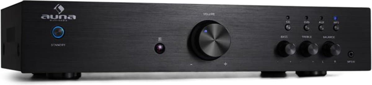 Auna Hifi Verstärker Stereo, Verstärker-Hifi-Stereo, Mini Verstärker mit Bass- und Höhenregler, Musik-Verstärker-Lautsprecher mit Fernbedienung, AV Receiver, 1 Kanal AUX-Verstärker für MP3 & CD Player