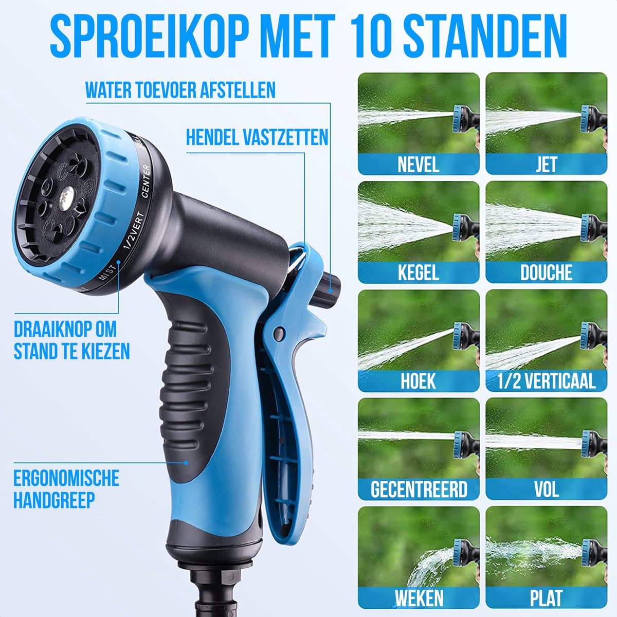 Strex Flexibele Tuinslang 30M met Sproeikop - Uitrekbaar - Incl. Koppelingen, Ophanghaak & Opbergzak thumbnail 2