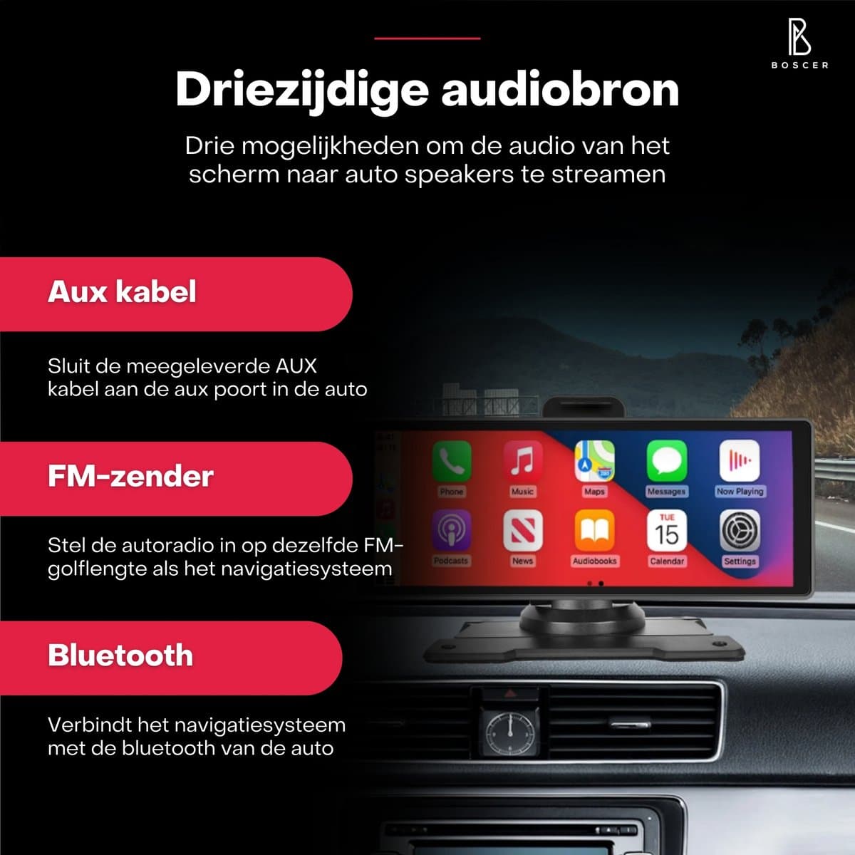 Boscer Smart FULL HD 4K Dashcam - 10.26 Inch Touchscreen - Apple Carplay & Android Auto (Draadloos) - FM Transmitter - Touchscreen - Bluetooth, SD, USB, Aux - Autoradio - AHD Achteruitrijcamera thumbnail 5