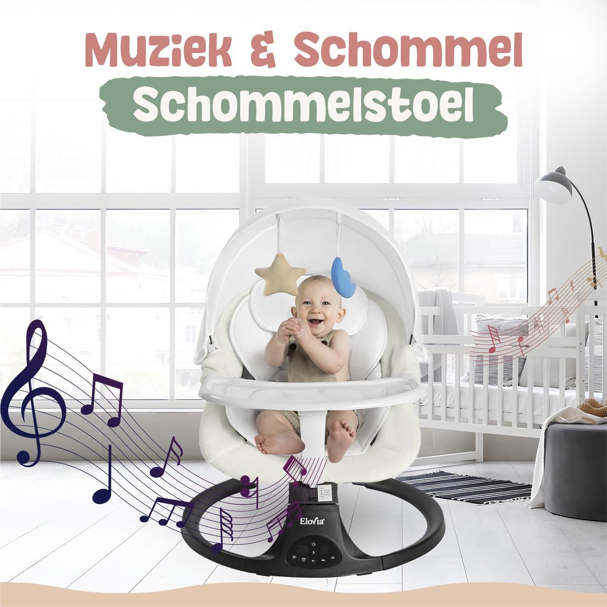 Elovia®Elektrische Baby Wiegschommel - Wipstoel - Babyschommel- Baby Swing- 5 Punts Gordel - Schommelstoel thumbnail 3