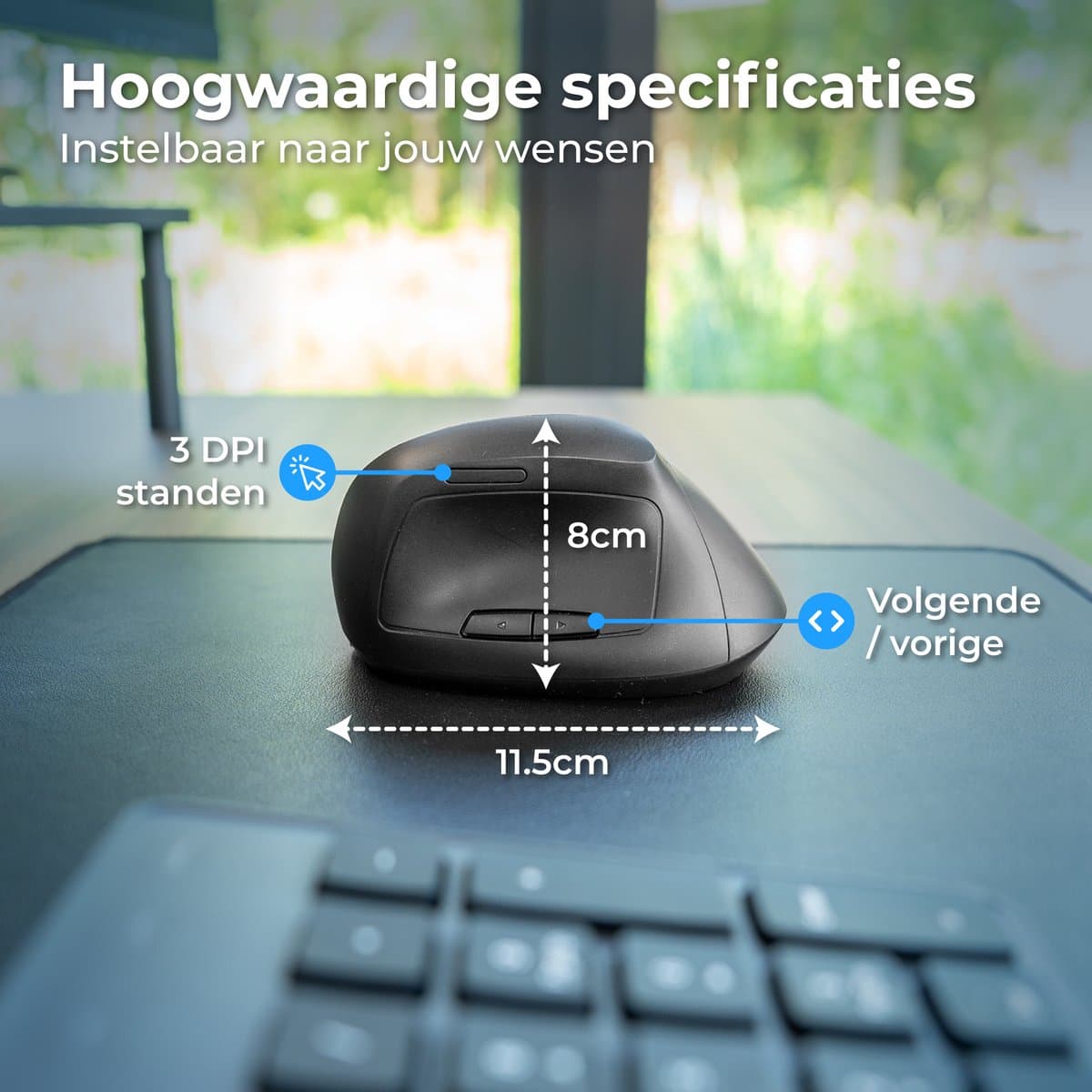 Nuvance Draadloze Muis - Ergonomische Muis Rechtshandig - Bluetooth Muis - Muis Draadloos - Stil - Computermuis - Wireless Mouse thumbnail 2