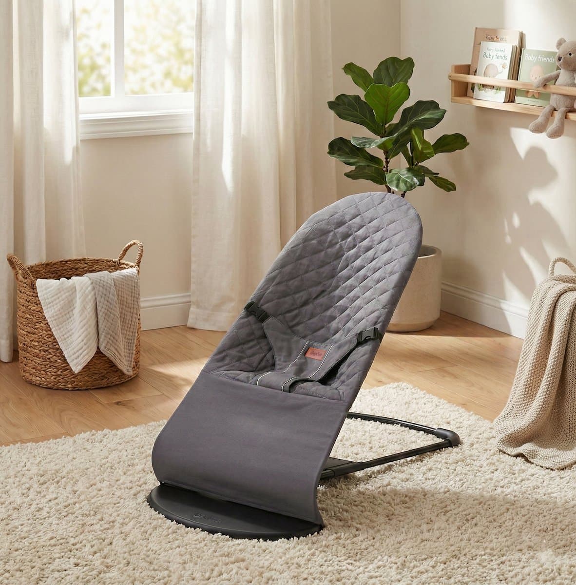 BayBoo Wipstoel Grijs - Baby Bouncer - Makkelijk Meenemen - Swing Stoel thumbnail 3