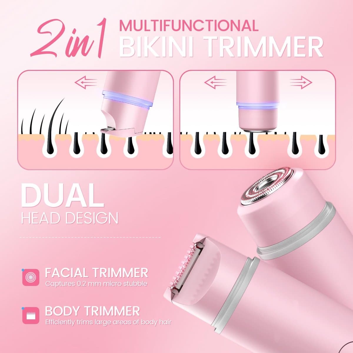 Namajunas - Ladyshaves voor vrouwen - Ladyshave oplaadbaar - Trimmer Vrouw Intiem - 2 in 1 Elektrisch Scheerapparaat - Bikinilijn - Oksels - Benen - Gezichtshaar - Ontharingsapparaat - Nat en droog - Wit thumbnail 6