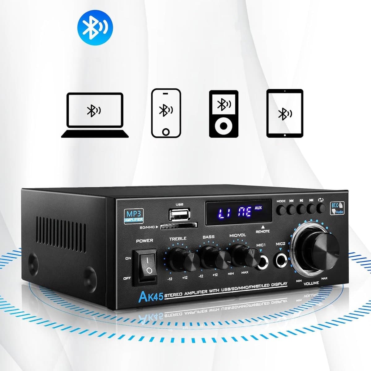 Bluetooth 5.0 Audioversterker Ontvangers - AK45 Hifi Stereo Mini Eindversterker RMS 40W 2.0 Kanaals Home Theater Audio Componenten Luidsprekers Versterker W/MIC USB RCA FM Radio thumbnail 5