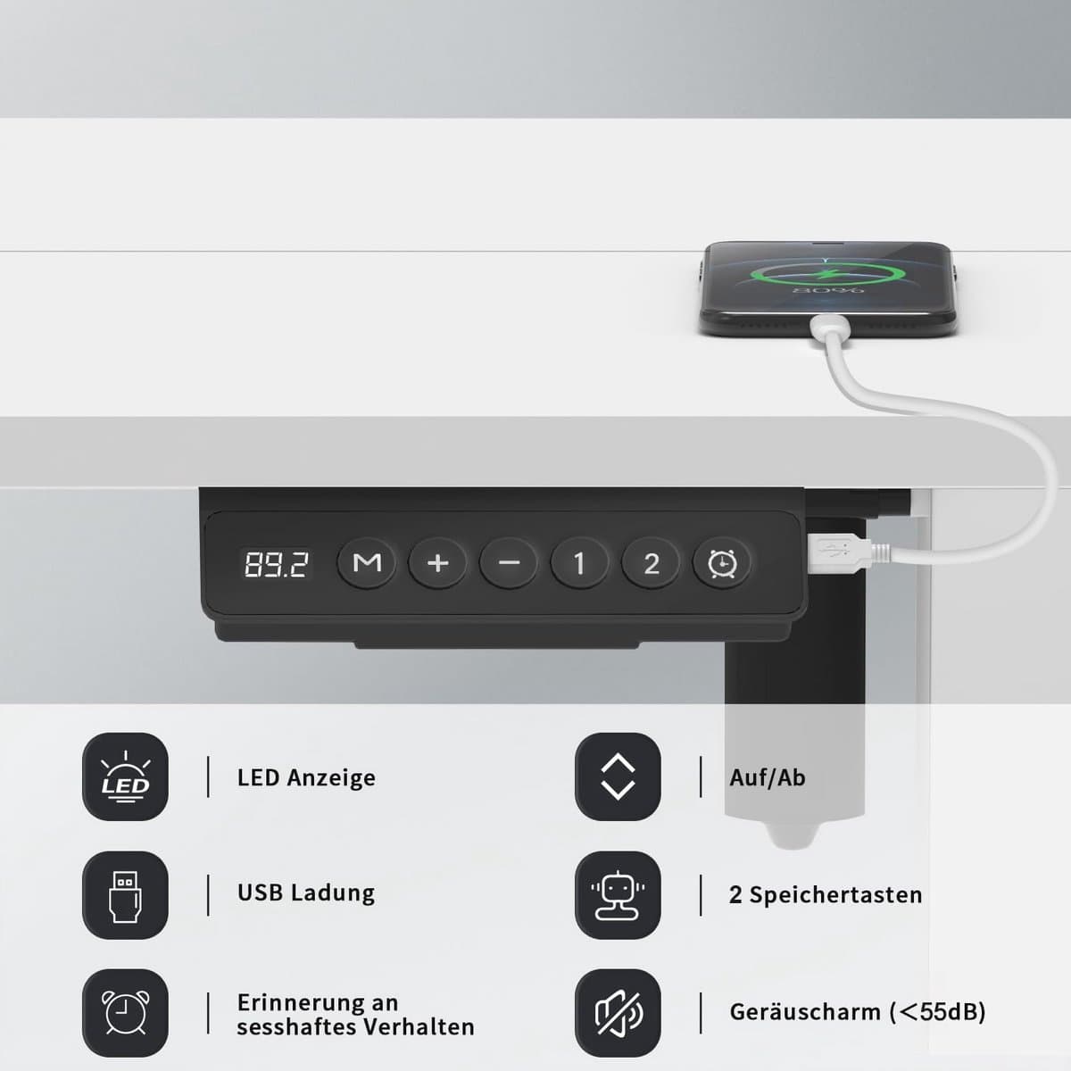 Elektrisch Bureau - Verstelbaar bureau - Thuiswerken - Anti-botsingssysteem - 100 x 60 cm - Zwart thumbnail 3