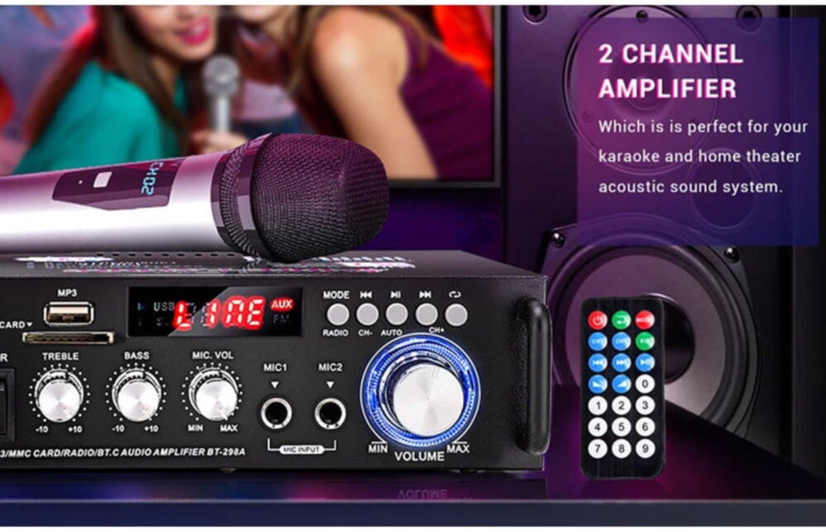 Versterker Stereo HiFi - Bluetooth 5.0 - HIFI Bluetooth Power Amplifier - Audio Versterker - Versterker - Stereo Versterker - Amplifier - Versterkers - FM-radio - SD/USB-kaartingang - LCD-scherm thumbnail 7