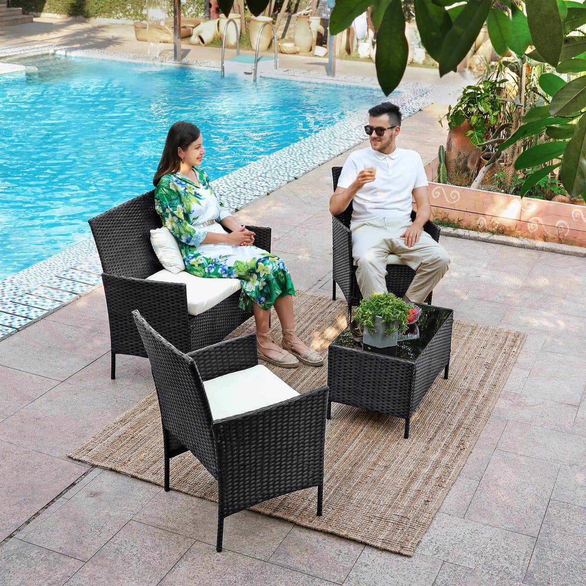 SONGMICS - Tuinset - Tuintafel - Tuinstoelen - Gemaakt van PE Polyrattan - Voor Terras en Tuin thumbnail 5