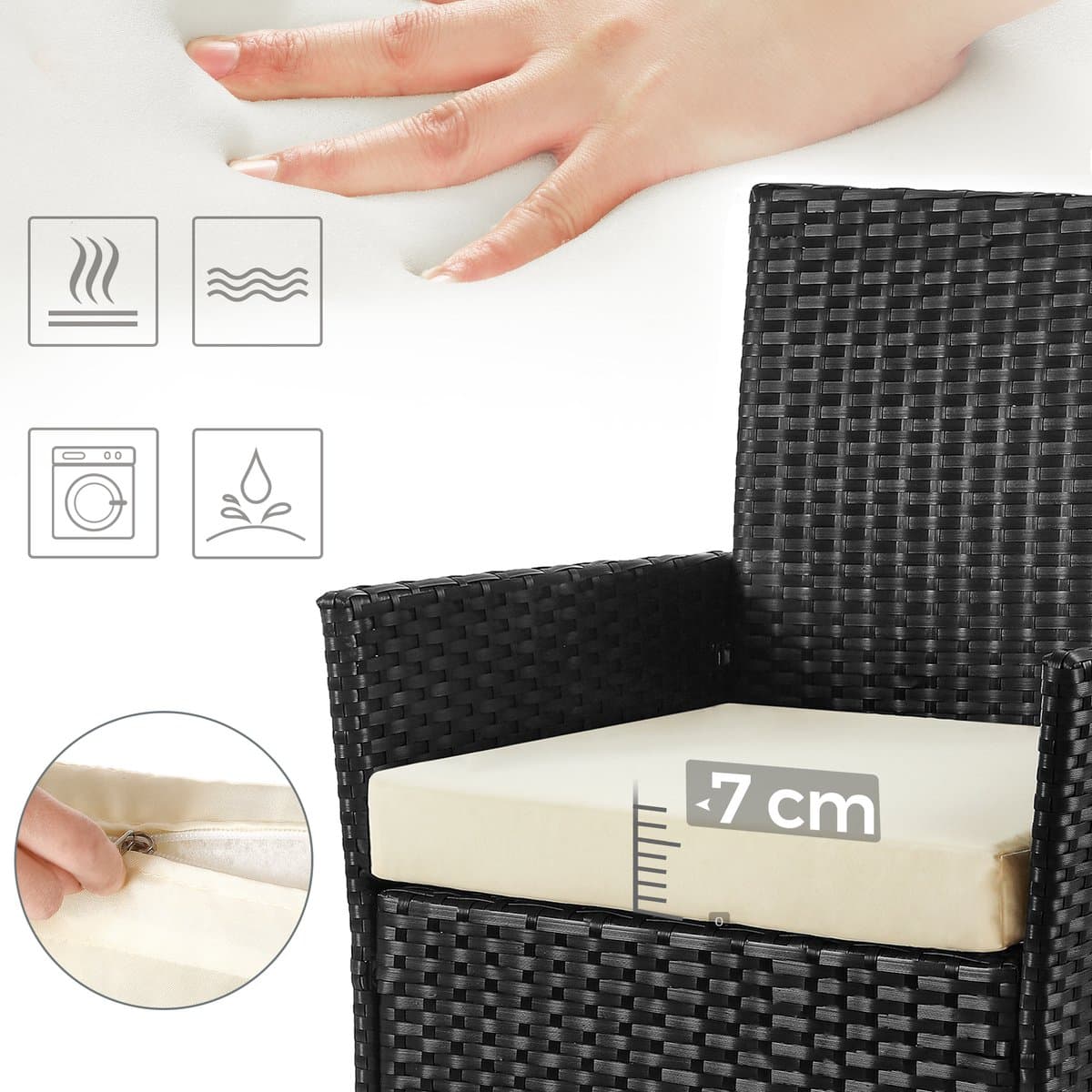 SONGMICS - Tuinset - Tuintafel - Tuinstoelen - Gemaakt van PE Polyrattan - Voor Terras en Tuin thumbnail 2