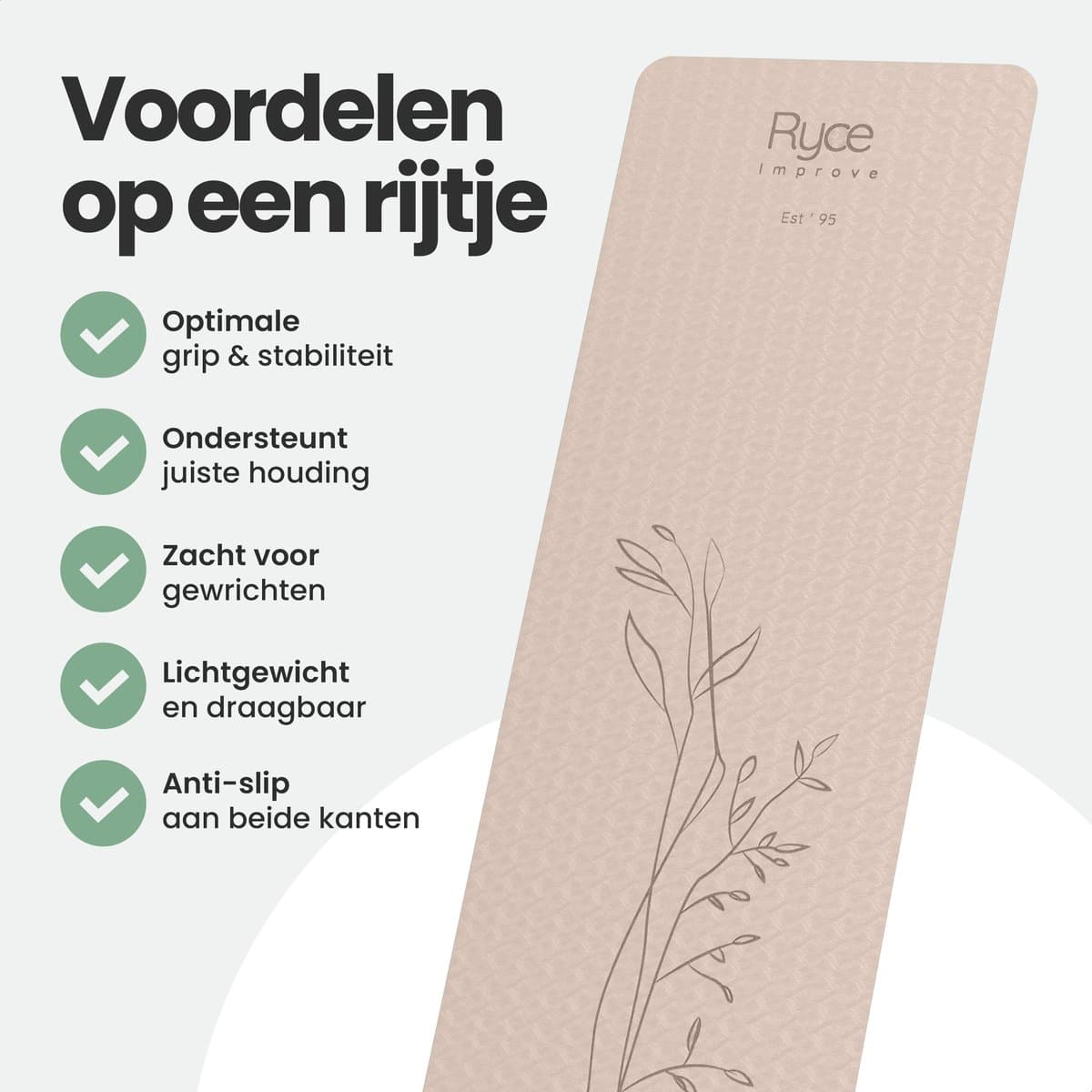Ryce® Improve Yogamat - Pilates - Fitness - Anti Slip - Extra Dik - 183x60x0,6 cm - Zandkleur thumbnail 4