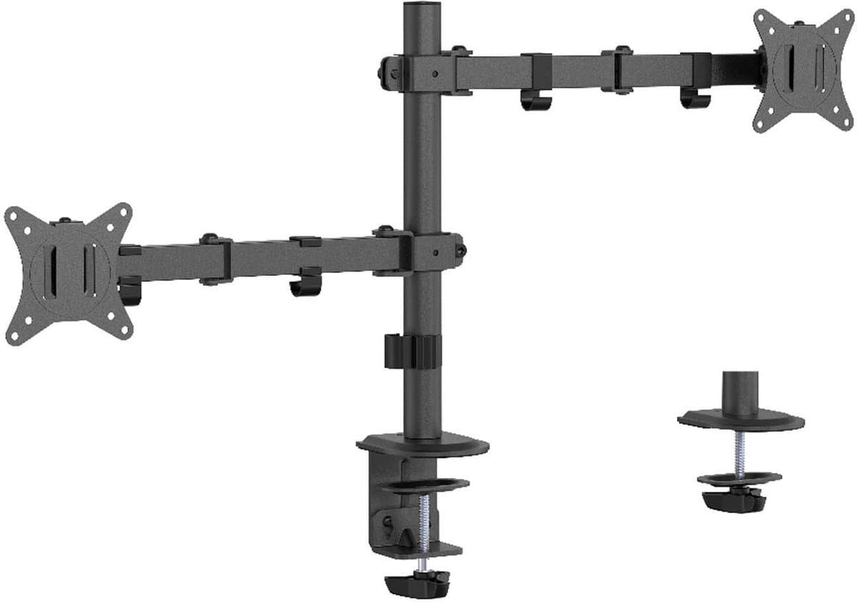 Gembird Bureau Monitorarm voor Dubbele Monitoren, 17–32 Inch, Tot 9 kg per Monitor, Rotatie, Kanteling & Zwenking, VESA-compatibel, Ingebouwd Kabelbeheer, Zwart