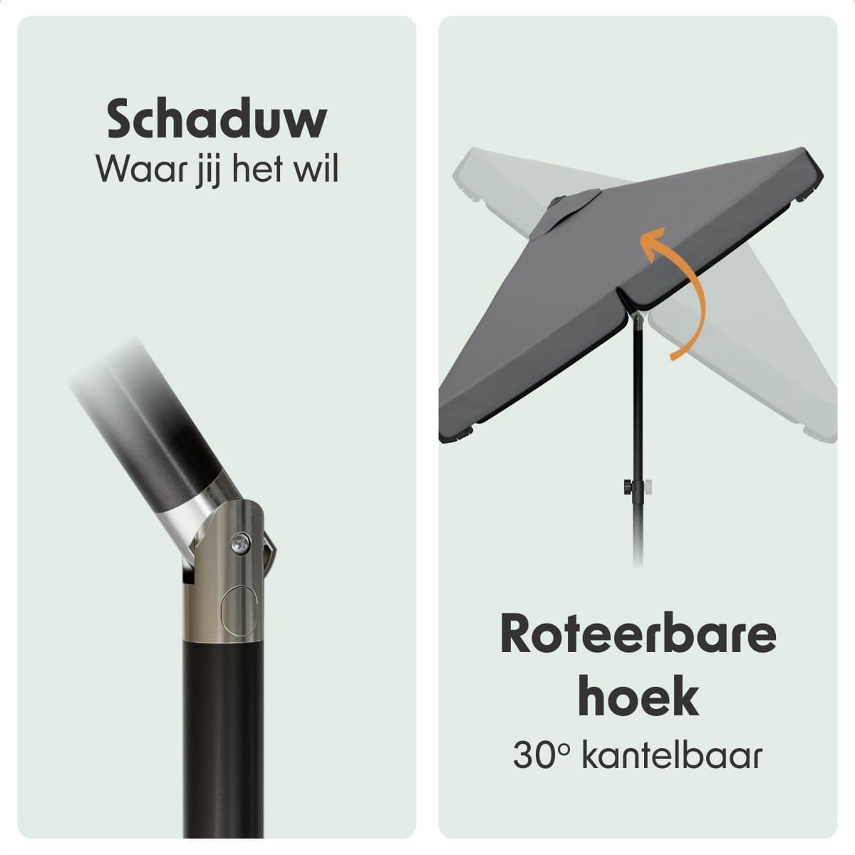 LifeGoods Parasol - Tuin - Balkonparasol - 200x125cm - 30° Kantelbaar - Waterdicht - UPF50+ - Donkergrijs thumbnail 4