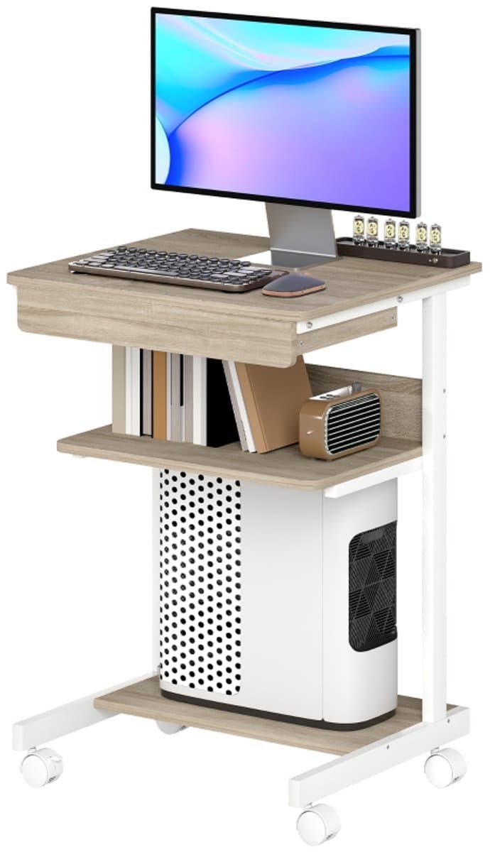 STILVORA Bureau 56 X 51 Cm - Met Lade En Planken - Op Wielen Met Rem - Voor Kleine Ruimtes En Thuiswerken - Hout Eiken thumbnail 8