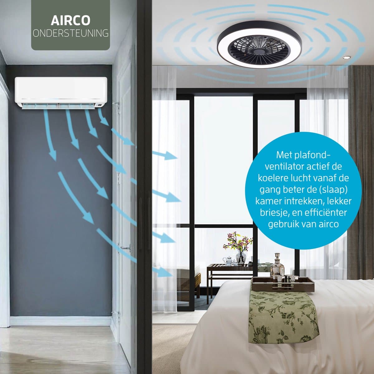 Varin® Plafondventilator met verlichting - Zwart - Tuya Wifi - LED 30W RGBW - Ø 50cm - Super stil - Afstandsbediening smart lamp - Plafondlamp slaapkamer - Plafonniere woonkamer - Plafondlampen - Plafond lamp - Verlichting kinderkamer - Ventilator thumbnail 7