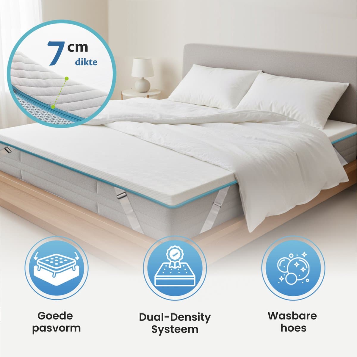 Ella Topper Matras 160x200 cm - 7CM Topdekmatras - Matrastopper Gel Infused Traagschuim & Aircell-schuim - Medium Hardheid thumbnail 6
