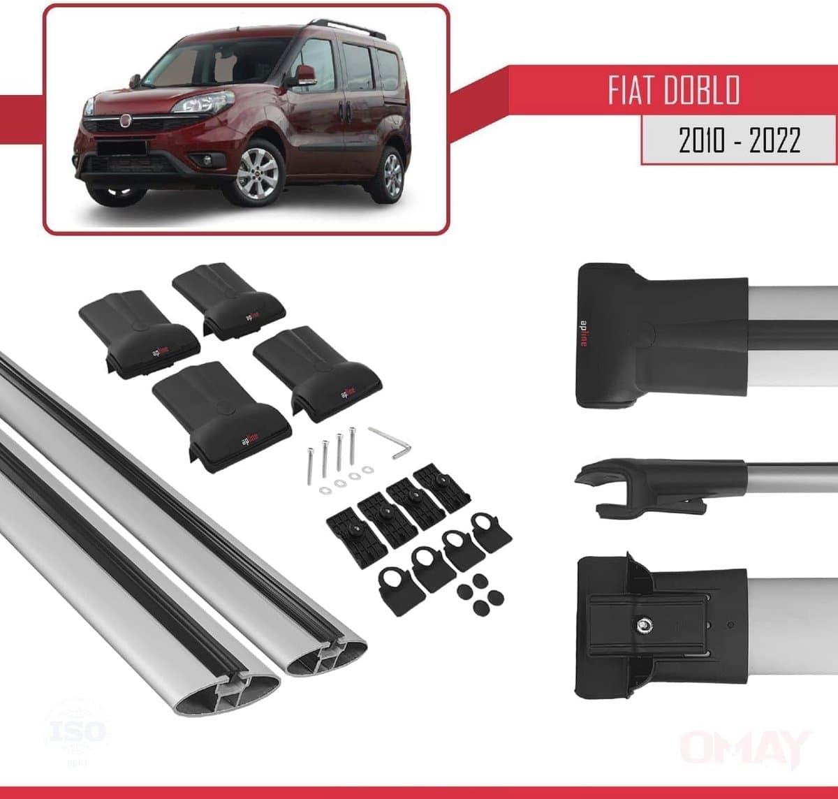 Dakdrager voor Fiat Doblo 2 (2010-2022) - Aluminium Spoorstaven voor Fietsen, Ski's en Dakkoffers thumbnail 4