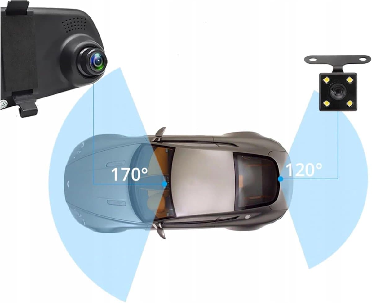 Full HD autospiegeldashcam met achteruitrijcamera met nachtzicht, loop-opname en 4,3-inch display, 170° voor / 120° achter, 1080P dubbele autocamera, parkeermonitor, achteruitrijmonitorsysteem thumbnail 5