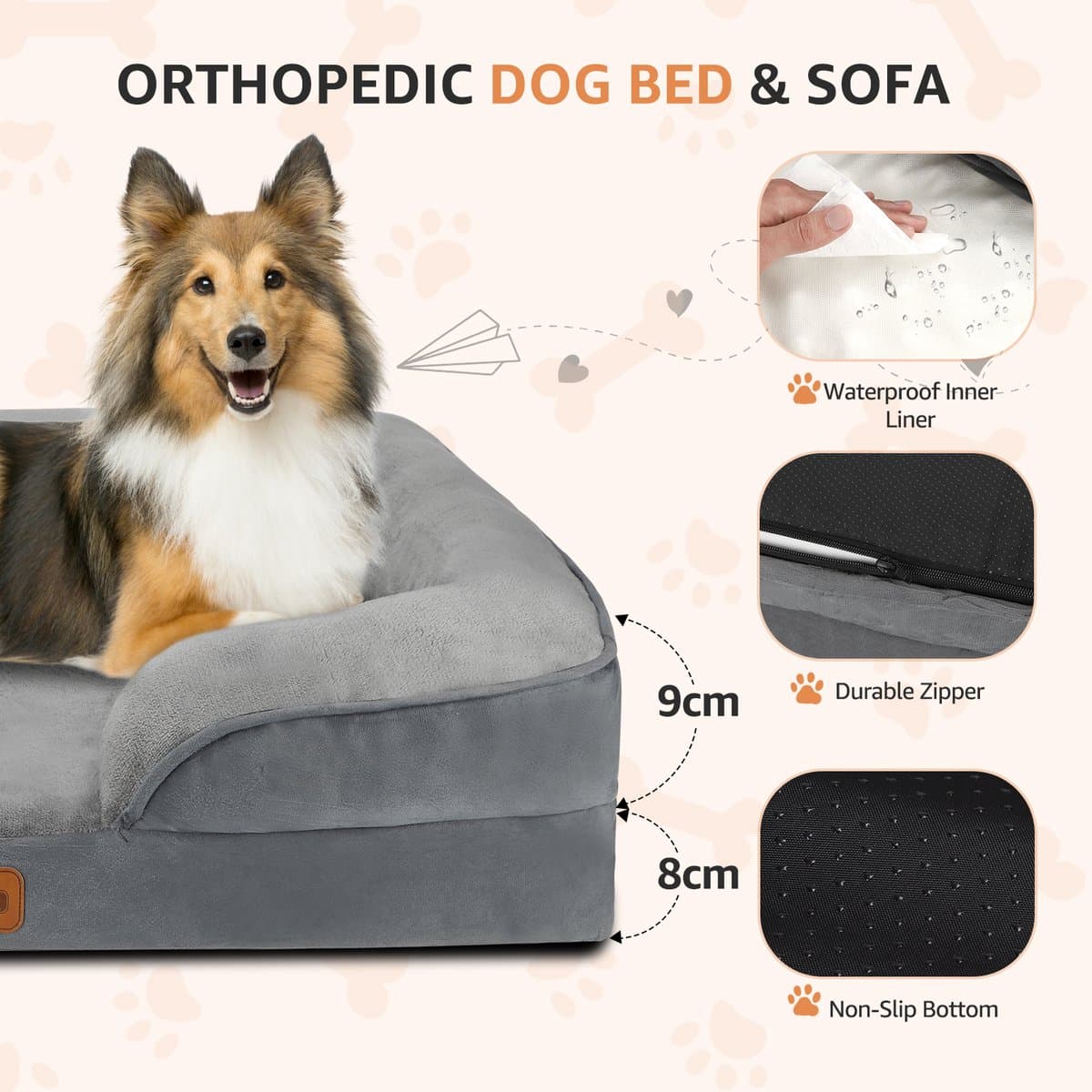 Nobleza Orthopedische Hondenmand - met Traagschuim - Waterdicht Hondenbed - Hondenkussen Wasbaar - Maat L: 89 x 63 x 17 cm - Grijs thumbnail 7