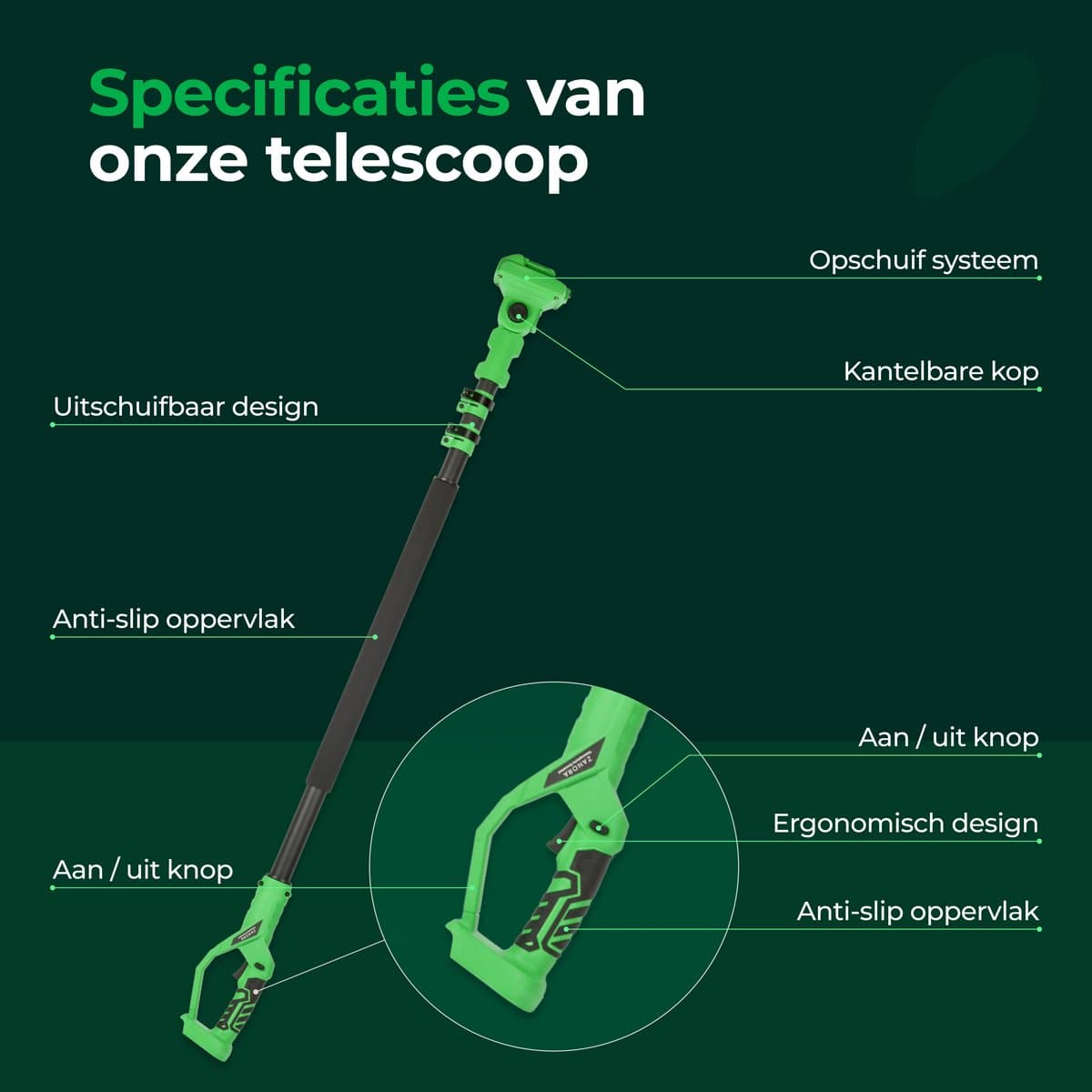 Zanora® Garden - Telescopische Kettingzaag - 15 cm Zaagblad - 130 tot 250 cm Bereik - Voor Hoge Takken thumbnail 3