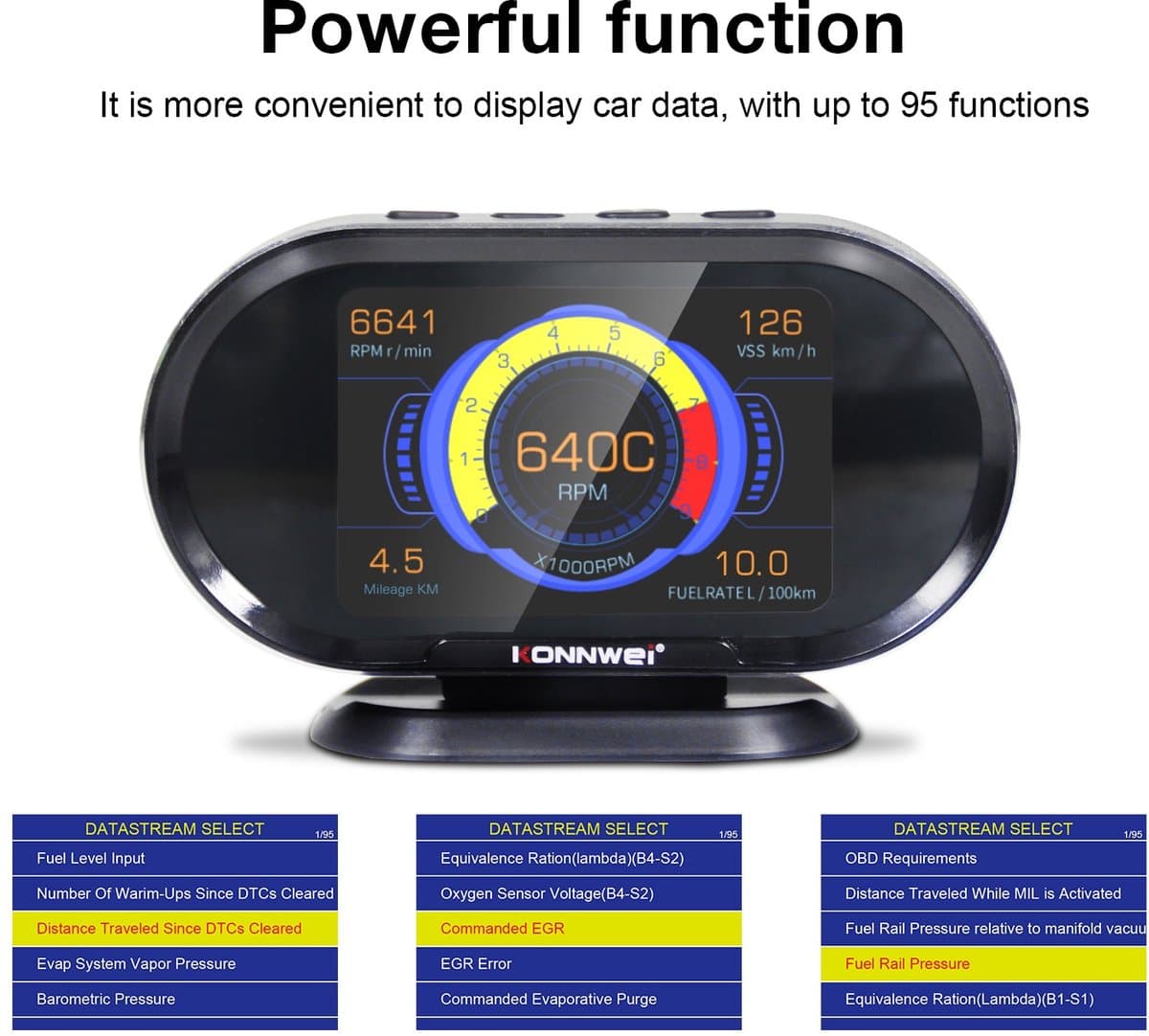 KONNWEI KW206 OBD2 HUD boordcomputer – digitale snelheidsmeter, toerenteller & foutcode uitlezer – universeel benzine/diesel thumbnail 3