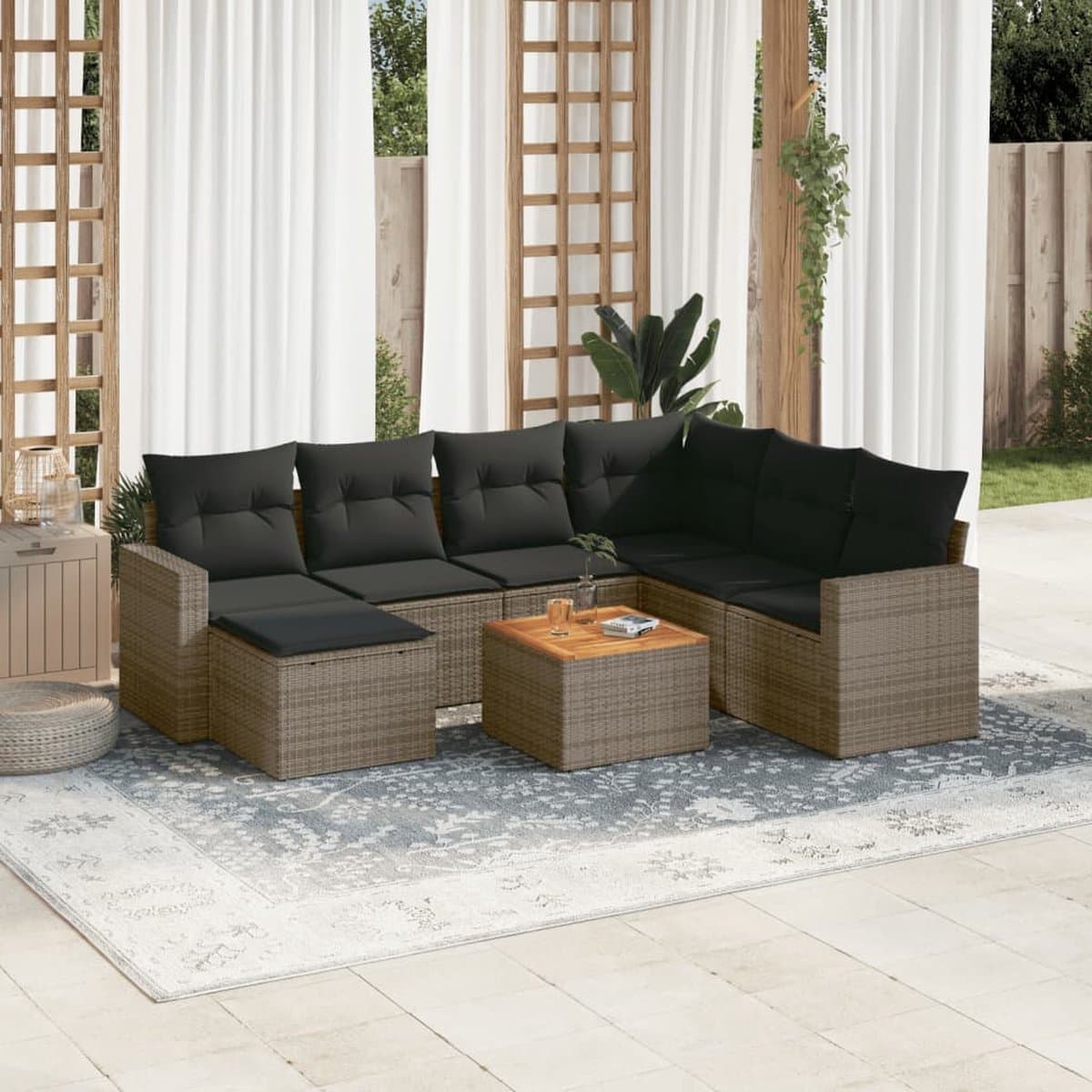 vidaXL - 8-delige - Loungeset - met - kussens - poly - rattan - grijs thumbnail 4