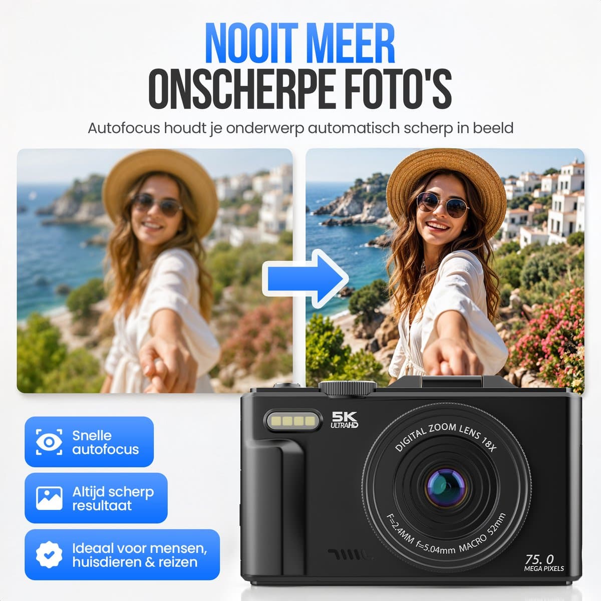 Strex Digitale Camera 5K 75MP - Fototoestel - Compactcamera met Wifi - Vlog Camera - Fotocamera voor Kinderen - 18x Zoom - Draaibaar Scherm - Zwart thumbnail 8
