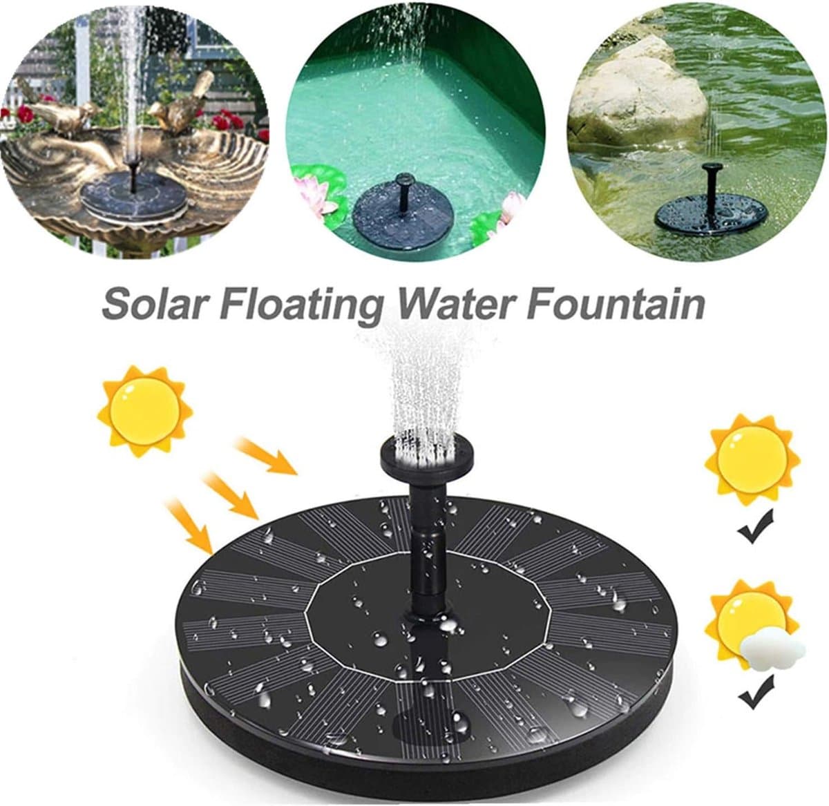 Zonne Fonteinpomp 1.4W – Solar Vijverpomp op Zonne-Energie – Tuin Fontein voor Vogelbad, Vijver en Waterornament thumbnail 4