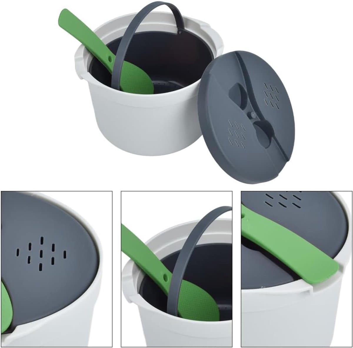 SnelShoppen - Microwave Rice Cooker 2L - Rijststomer, Magnetron Rijstkoker, Stoomkoker voor Groenten, Duurzaam en Geurloos PP Materiaal voor Perfect G thumbnail 4