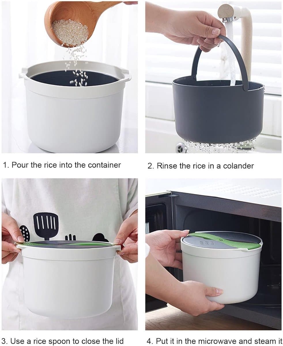 SnelShoppen - Microwave Rice Cooker 2L - Rijststomer, Magnetron Rijstkoker, Stoomkoker voor Groenten, Duurzaam en Geurloos PP Materiaal voor Perfect G thumbnail 3