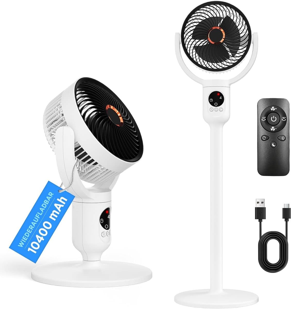 OLOEY Lepwings Fluisterstille 2-in-1 Tafel- Staande Ventilator met Afstandsbediening - 10400 mAh Accu - USB-C Oplaadbaar - 90° Oscillatie & 120° Kantelbaar - Ideaal voor Slaapkamer- Kantoor & Camping