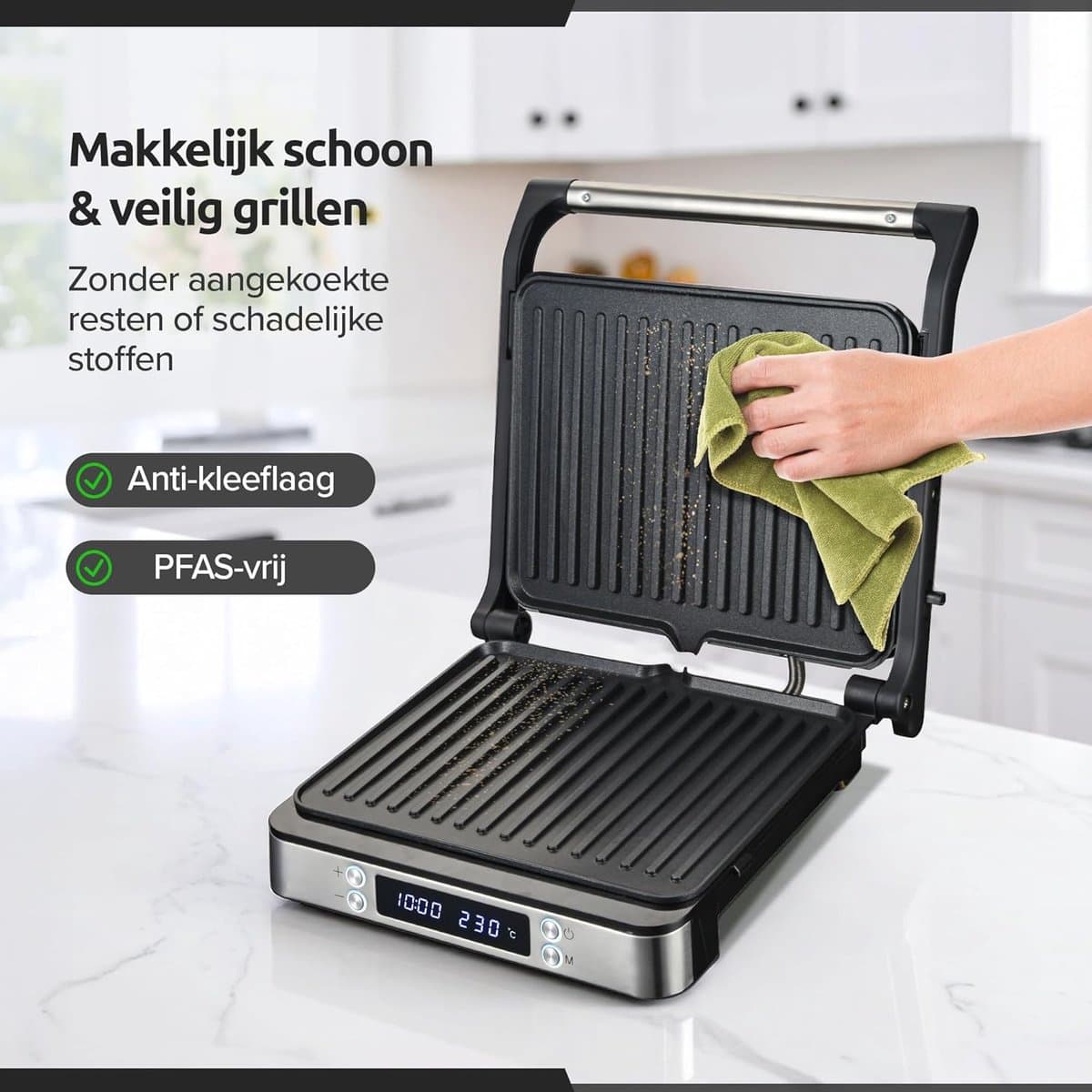 Tosti Apparaat XL - Panini Grill - Grote Tosti's Maken - PFAS Vrij - Voor 4 Tosti's - Silver thumbnail 7