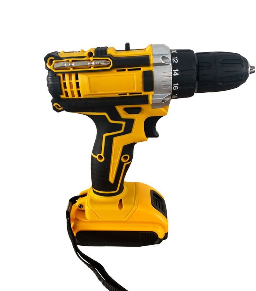 DeWalt-look 21V Accu Slagboormachine Gereedschapsset - Complete Gereedschapskoffer met 2 Accu's - 45 Nm - 2 Snelheden - Inclusief Handgereedschap & Accessoires thumbnail 2