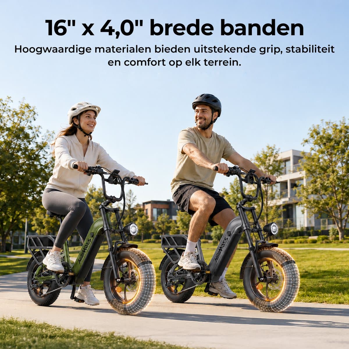 HillMiles MileLink 1 Elektrische fiets 250W 25km/u met achterdrager voor zware lading, 16x4 brede banden hydraulische remmen stads en terreinfiets met 48V 18Ah accu, 65Nm, groen
