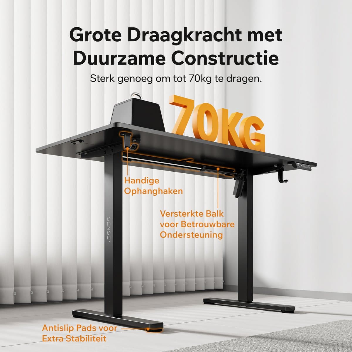 SENSE7 NOJO LIGHT - Zit Sta Bureau - 120 cm x 60 cm - Elektrisch bureau - Verstelbare bureau - Elektrische Hoogteverstelling - Hoogte 72-118 cm - Intelligent Bedieningspaneel - Donkerbruin thumbnail 8