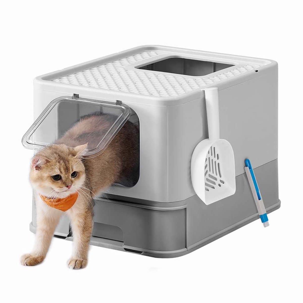Feandrea verborgen kattenbak, kattenbak met kap, uitschuifbare lade, schep, borstel,…