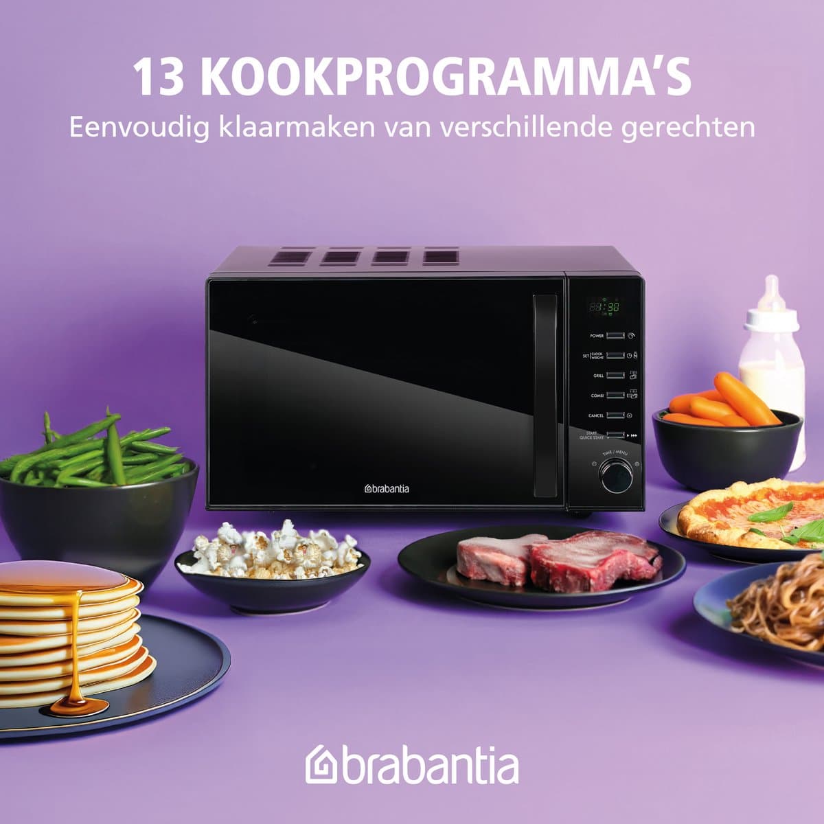 Brabantia BBEK1145DG Magnetron met Grillfunctie - Vrijstaand - 13 automatische kookprogramma's thumbnail 2