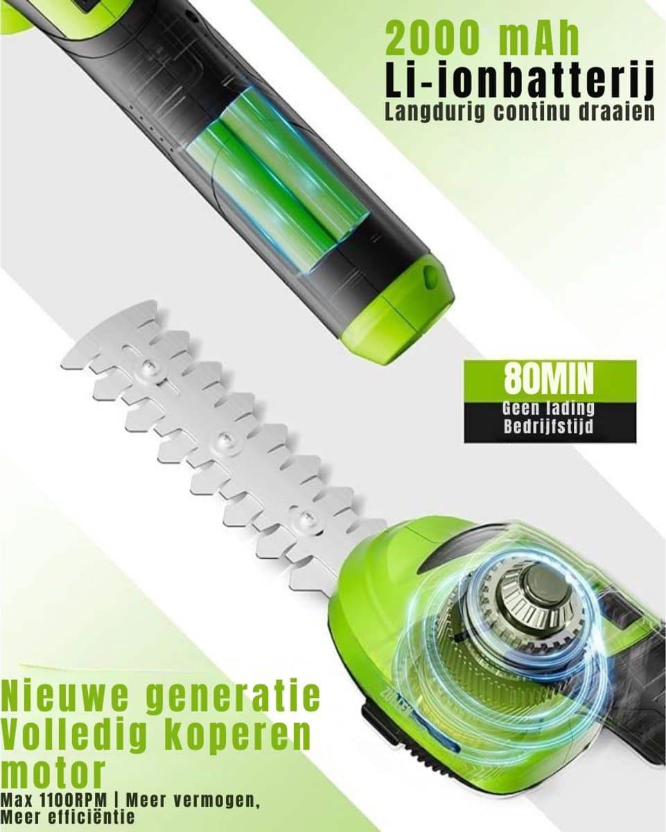 Zylo® Grasschaar - Grasschaar met Accu - Grasschaar met Steel - 28 x 12 x 9 cm; - Groen thumbnail 7