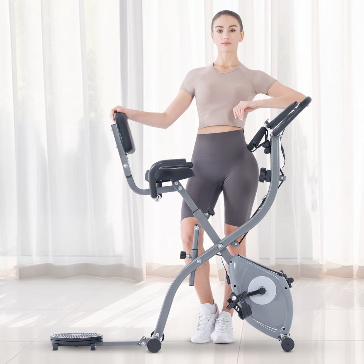 Opvouwbare hometrainer met APP - hometrainer - 10 magnetische weerstandsniveaus voor cardiofitness - verstelbare zitting thumbnail 6